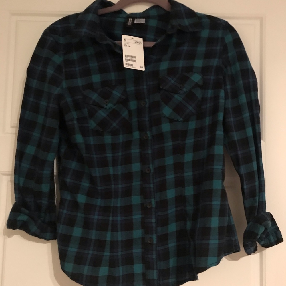 H&M cotton plaid blouse